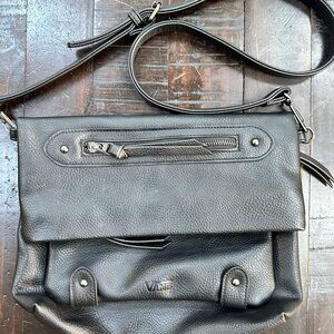 Vans Black Faux Leather Foldover Crossbody Clutch Bag